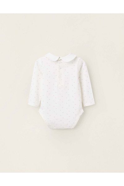 Ziddy Bodysuit with Motif for Newborn Girls 'Bows', White/Pink