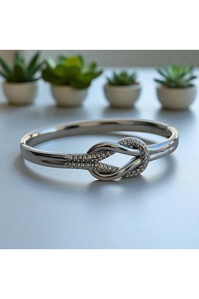 İNN JEWELLERY Steel Handcuff Bracelet with Tarnish-Free Knot Figure (2 Years Importer Guarantee)