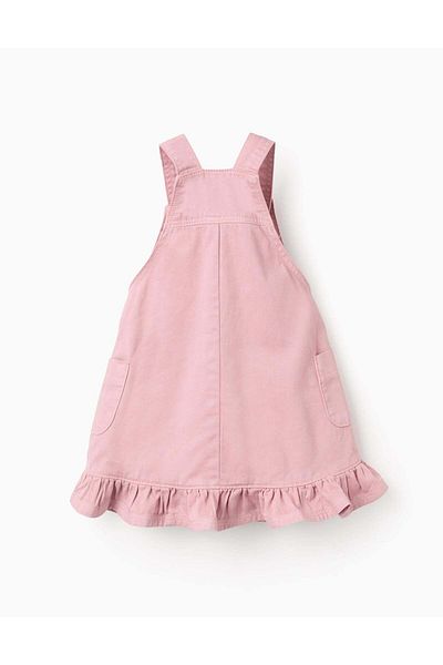 Ziddy Twill Pinafore Dress with Frills for Baby Girls, Pink