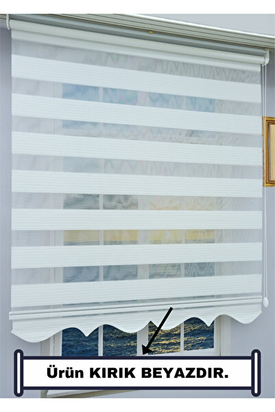 ESDEH KIRIK BEYAZ Pliseli Zebra Stor Perde - Eteği DİLİMLİ - Alüminyum Kasa ve Boru