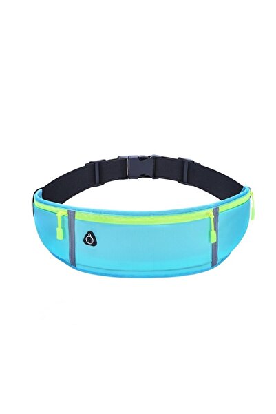 OEM Borseta sport Bleu Verde pentru alergat, cu centura elastica reglabila, 3 compartimente, material im