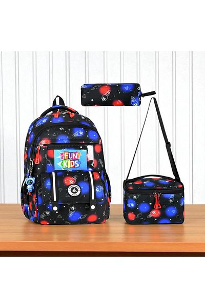 JOJO KIDS Children's Waterproof Rocket Primary School Backpack, Set of 3, Thermal Nutrition, Pen Holder, Orthopedic Back