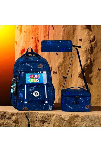 JOJO KIDS Children's Waterproof Rocket Primary School Backpack, Set of 3, Thermal Nutrition, Pen Holder, Orthopedic Back