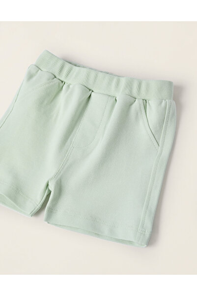 Ziddy Bodysuit with Motif + Piqué Shorts for Newborns, White/Green