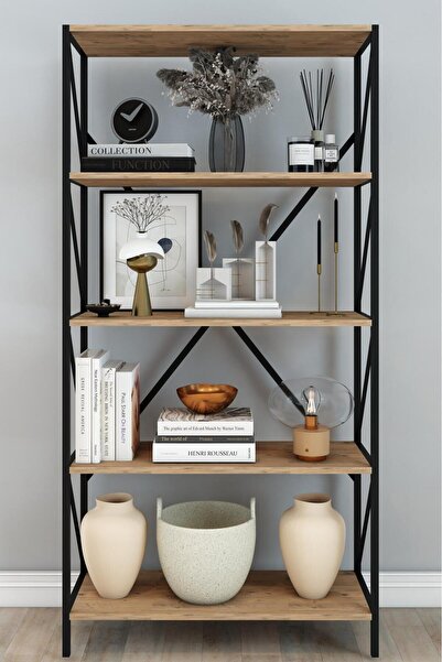 Remaks OPTİMUS Metal Kitaplık 5 Raflı Çok Amaçlı Dosya Kitap Rafı Ofis Salon Raf 150 Cm MEŞE