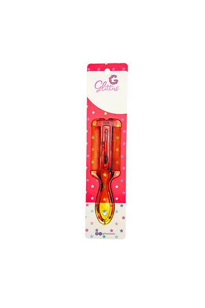 glitters Double-Sided Nit Comb with Handle, Fine-Toothed Hair Lice Removal Tool, Orange