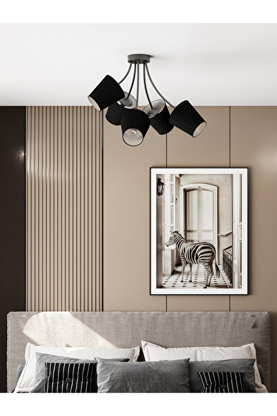 avizade ALLEGRA Modern Siyah Metal Siyah Kumaş Şapkalı 5'li Avize | Modern Sa...