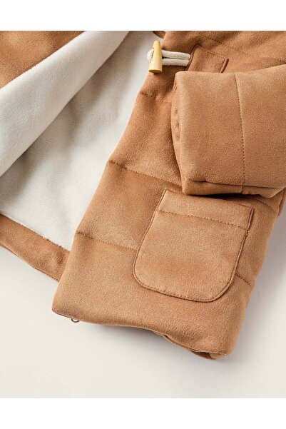Ziddy Suedette Hooded Jacket for Newborns, Camel