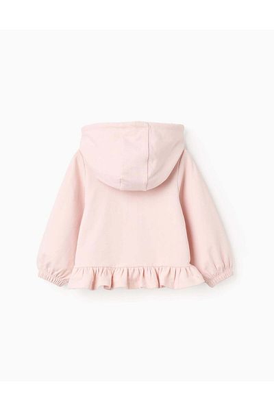 Ziddy Hooded Jacket with Frills and Lace for Baby Girls, Pink