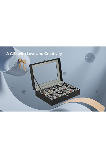 OEM SONGMICS Watch storage and organization box, with 12 compartments, synthetic leather, with glass lid,