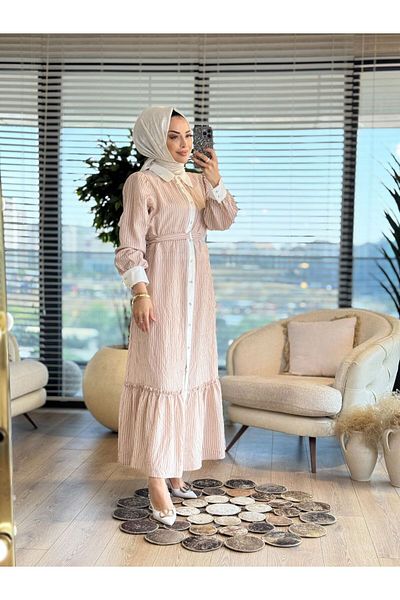 ALANURMODA 4501 Longitudinal Striped Dress