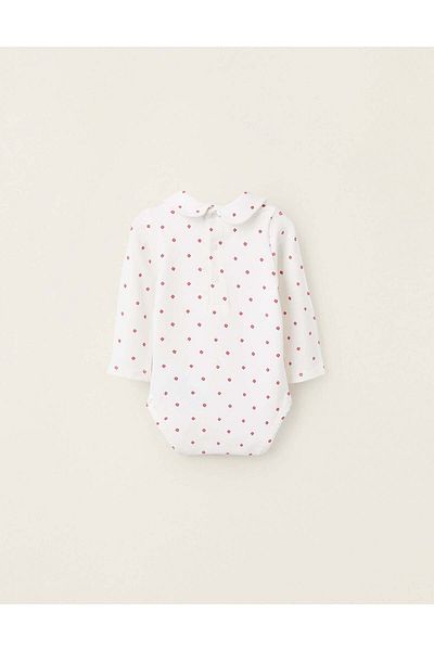 Ziddy Bodysuit with Pattern and Ruffles for Newborn Girls 'Flowers', White/Red