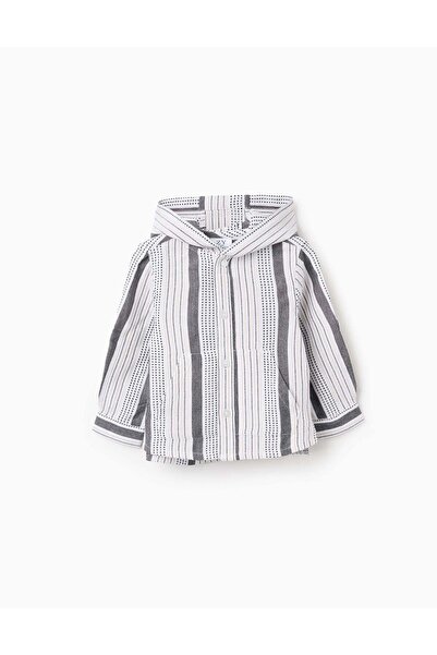 Ziddy Hooded Shirt with Embossed Stripes for Baby Boys, Multicolour