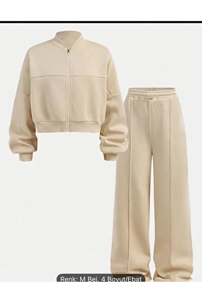 VESTIR BIEN Set de iarnă cu fermoar în dungi bej