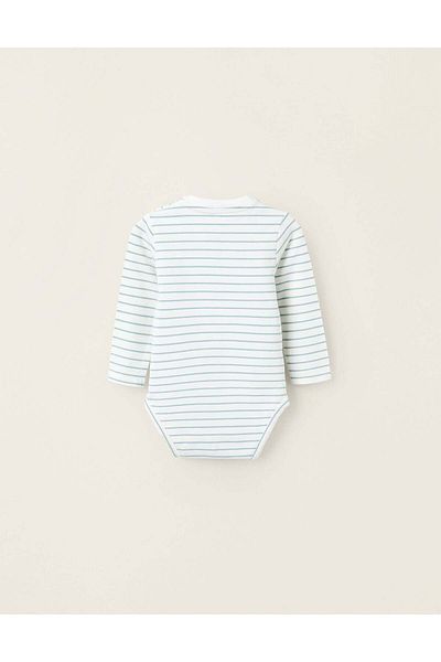 Ziddy Bodysuit with Striped Motif for Newborns 'Smiley', White/Green