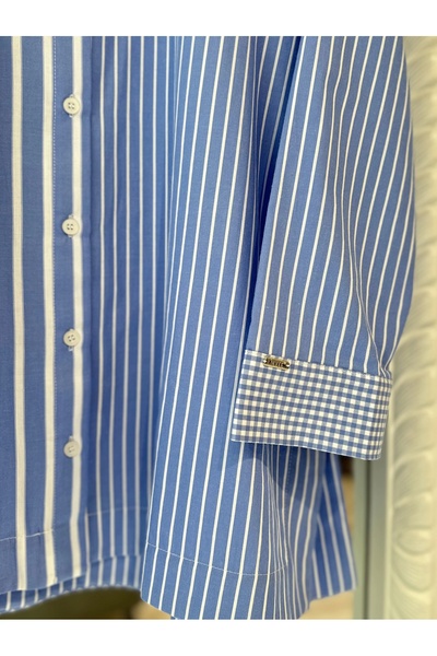 Invee 7082 Cămașă din bumbac cu dungi - Albastru