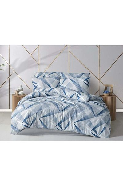 The Ecosse Fitted Sheet Double Duvet Cover Set-Silvia Indigo