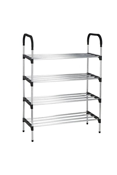 SERSIMO Suport pentru pantofi, 4 rafturi, cadru metalic, 84x28x60cm, negru si...