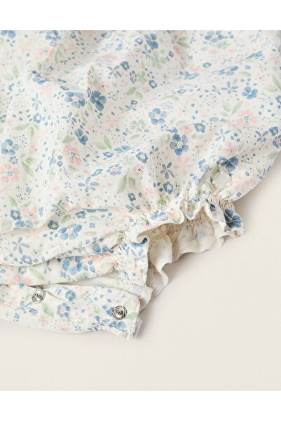 Ziddy Floral Cotton Jumpsuit for Newborn Girls, White/Blue/Pink