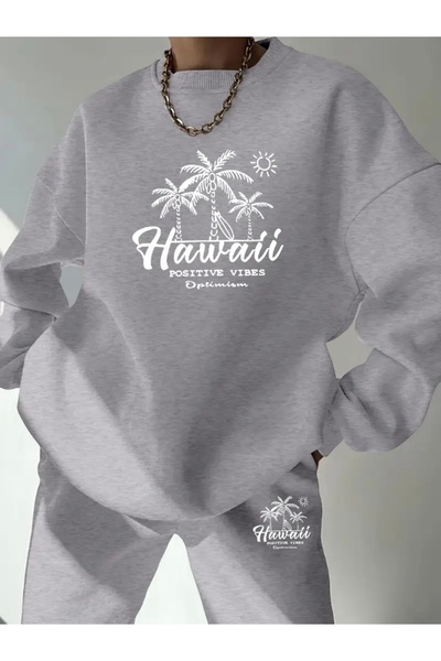 FUFLUNS طقم بدلة رياضية مطبوعة للجنسين من هاواي برقبة دائرية كبيرة الحجم