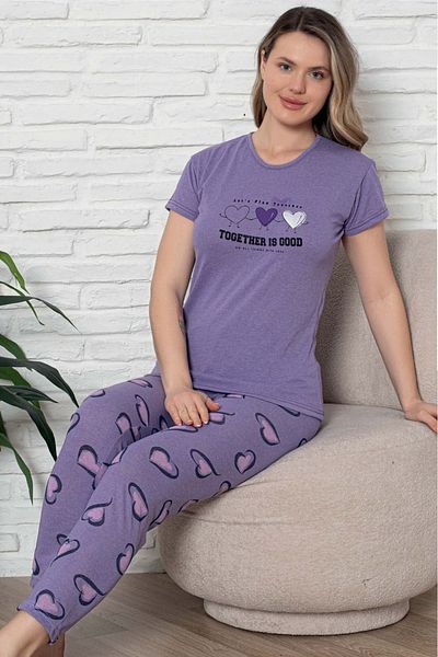 Farya Home Set de pijamale pentru femei, cu mâneci scurte, cu modele, economic Ecodream