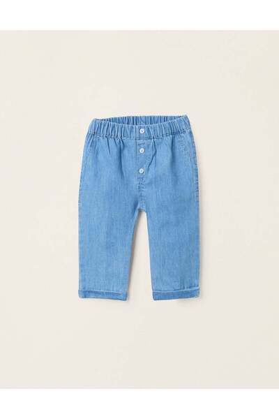 Ziddy بنطلون جينز قطني خفيف للأطفال حديثي الولادة، أزرق