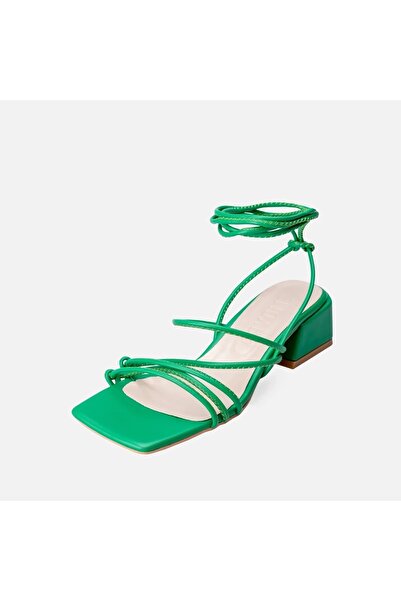 hibiscus Merdi Green Leather Heeled Shoes