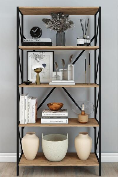 Remaks OPTİMUS Metal Kitaplık 5 Raflı Çok Amaçlı Dosya Kitap Rafı Ofis Salon Raf 150 Cm MEŞE