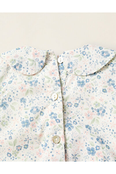 Ziddy Floral Cotton Jumpsuit for Newborn Girls, White/Blue/Pink