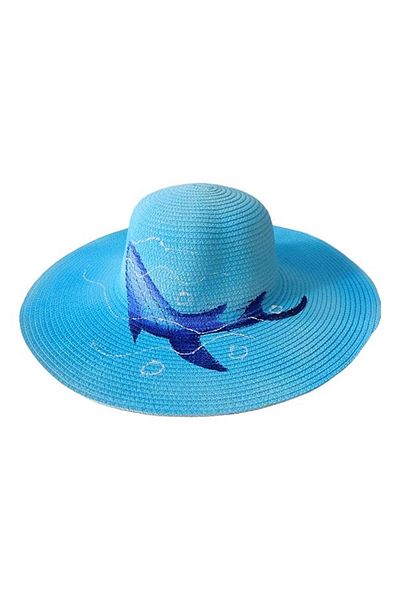 FashionForYou SeaSide Style sun hat, with summer print and wide brim, Blue
