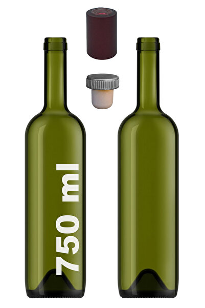 Afracam 750ml Green Wine Bottle with Synthetic Cork Stopper and Hood Empty Pi...
