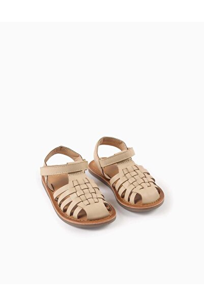 Ziddy Braided Leather Sandals for Newborns, Beige