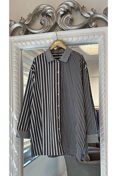 Invee 7082 Striped Cotton Shirt - Black
