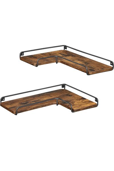 VASAGLE Set de 2 rafturi plutitoare de colt in forma de L, stil industrial, 40x29x14cm, maro