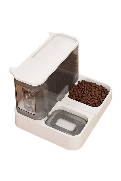 MNS 2 in 1 automatic pet dispenser water 1L food 2.8L white transparent design