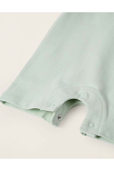 Ziddy Piqué Polo Romper for Newborns, Aqua Green