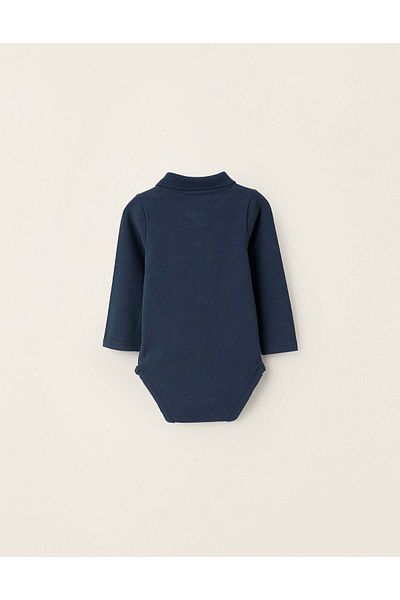 Ziddy Long Sleeve Polo Bodysuit for Newborns, Dark Blue