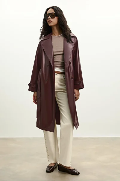 Stradivarius Long faux leather trench coat