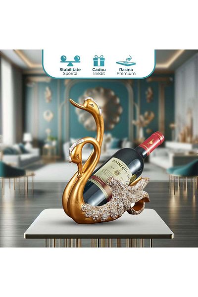 Timebox wine bottle holder, 30 cm high, made of resin, ornament, Swan Model, Gold
