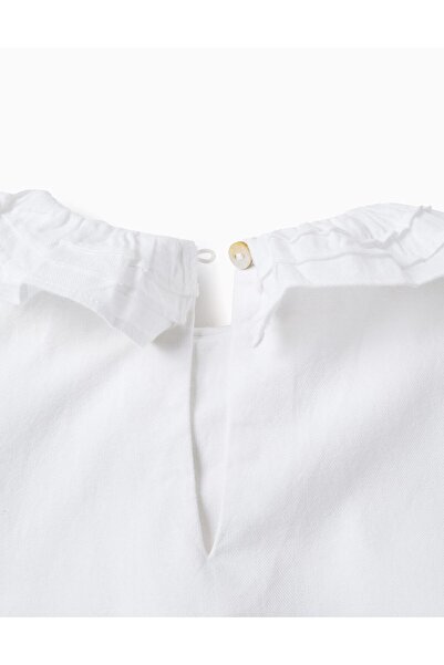 Ziddy Cotton Twill Blouse with Ruffles for Girls, White