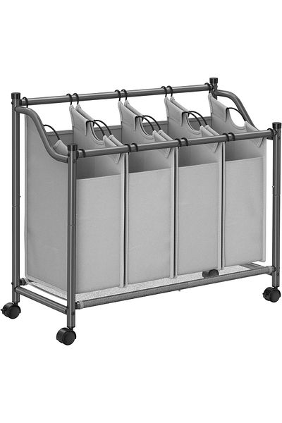 SONGMICS Laundry basket with 4 removable bags, metal structure on wheels, 4x35L, 87x38x81cm, gray