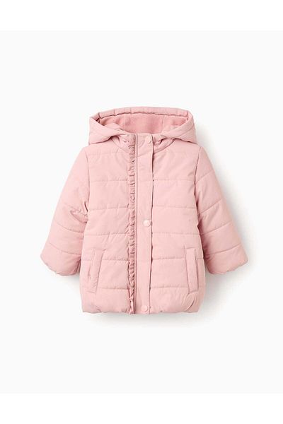 Ziddy Padded Jacket with Hood and Polar Lining for Baby Girls, Pink