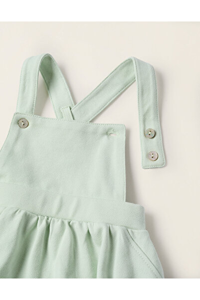 Ziddy Bodysuit + Piqué Jumpsuit with Ruffles for Newborn Girls, White/Green