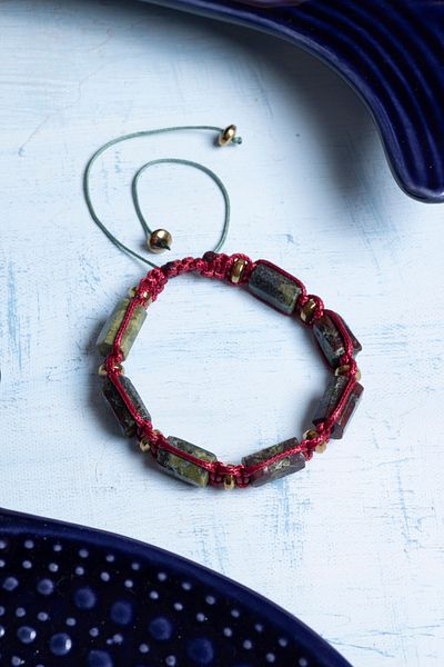 DENİZ Certified Macrame Green Dragon and Jasper Natural Stone Bracelet