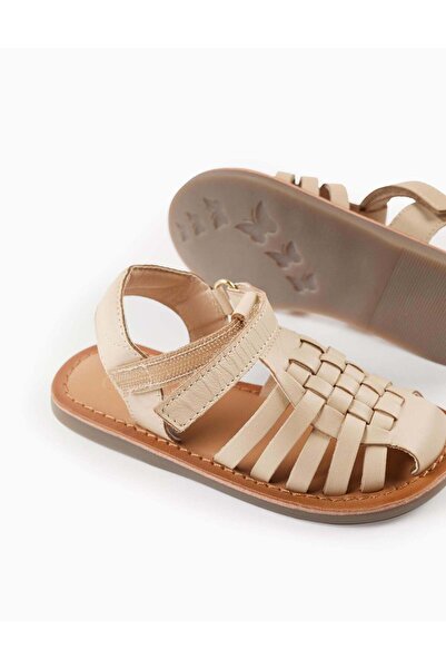 Ziddy Braided Leather Sandals for Newborns, Beige