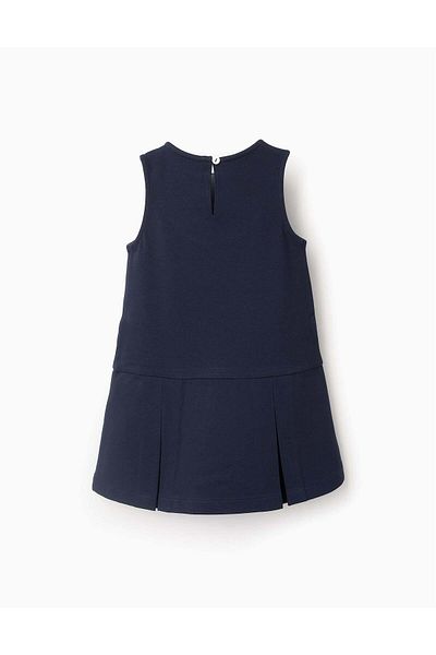 Ziddy Ponte Roma Pleated Dress for Baby Girls, Dark Blue