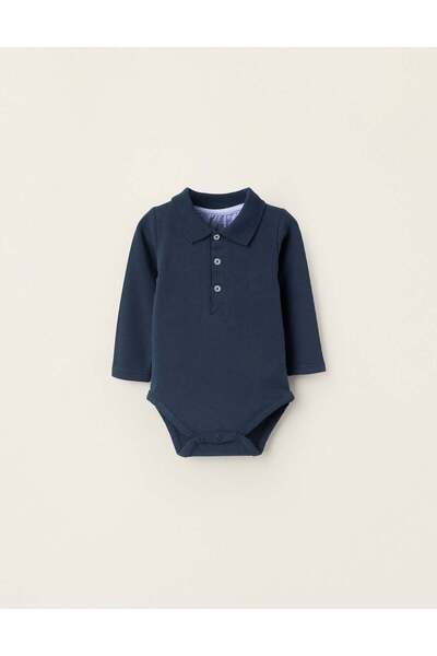 Ziddy Long Sleeve Polo Bodysuit for Newborns, Dark Blue