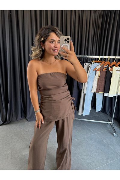 BÜŞRA PERKER Strapless Suit with Gathered Side Detail