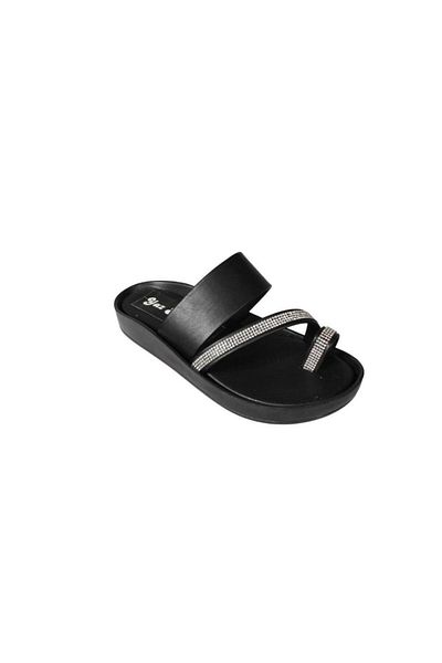 Yaz Kış Ayakkabı Yazkiş Women's Black Skin Flip Flops Stone Gecko Slippers