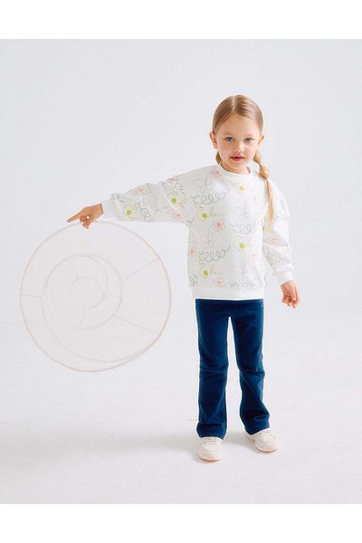Ziddy Floral Sweatshirt + Flared Jeggings for Girls, White/Blue